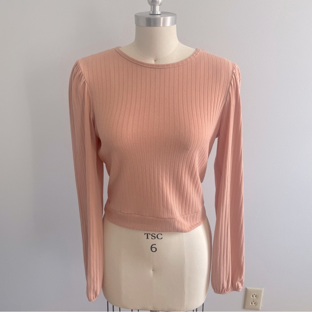 Miss Selfrige x ASOS Open Back Long Sleeve Rib Top- Pink-Size 8